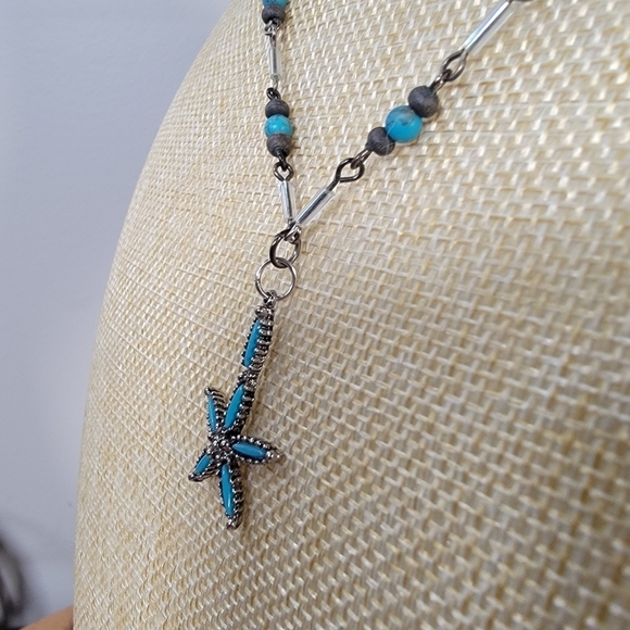 Zuni Style Faux Turquoise Beaded Necklace Star Starfish - Picture 13 of 17